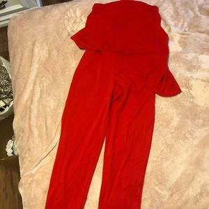 Red strapless jumpsuit